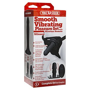 Strap-on Smooth Vibrating Pleasure Set Negru Thumb 3