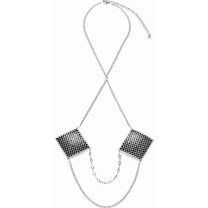 Stickere Sâni Pătrate Argintii cu Lanț și Cristale Argintiu Thumb 4