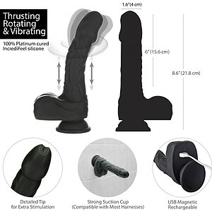 Naked Addiction 23 cm, Vibrator Rotativ și De împingere Negru Thumb 6