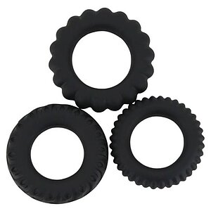 Set Inele Penis Titan 3 în 1 Silicone Negru
