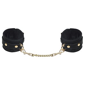 Cătușe Bad Kitty Negre Catifelate cu Lanț Auriu Detașabil Negru