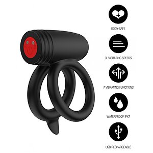 Hidden Desire Elite Power Twin C-Ring - 10 Moduri, IPX7 Negru Thumb 1