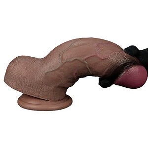 Lovetoy Dildo 25cm Silicon Dublu Strat cu Ventuză Maro Thumb 4