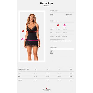 Chemise Obsessive Bella Rou Negru XS-S Thumb 4