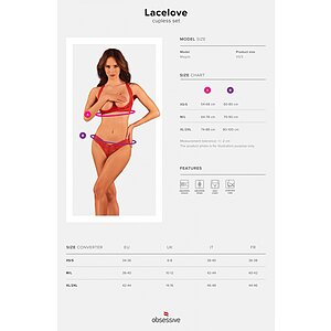Set Obsessive Lacelove Cupless Roșu M-L Thumb 4