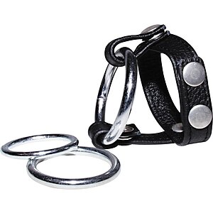 Set Inele Penis Leather Strap Negru Thumb 4