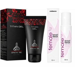 Pachet Cremă Mărirea Penisului Titan Gel Original 50ml + Lubrifiant Anal Female Cobeco Relax 120ml