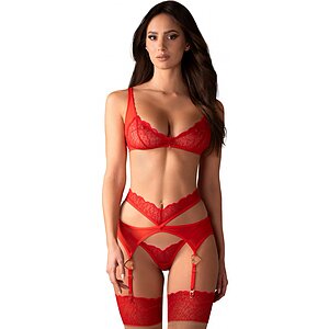 Suspender Set Obsessive Cupide Desir Roșu