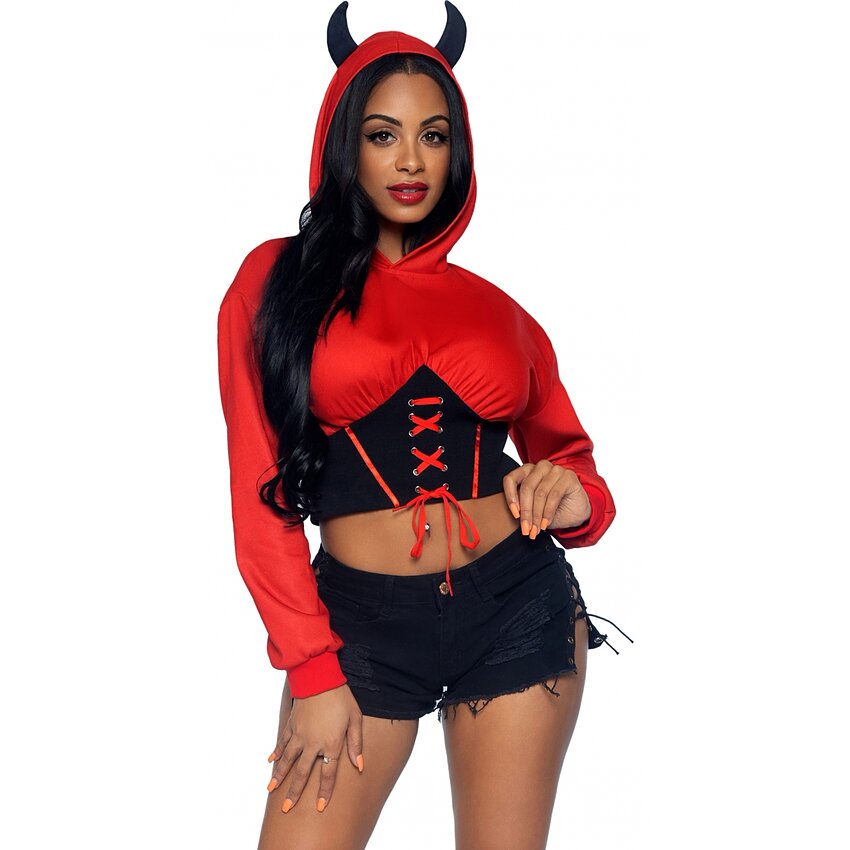 Costum Leg Avenue Devil Cropped Hoodie Roșu S-M