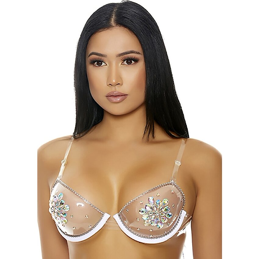 Sutien Forplay Clear Things Up Rhinestone Alb S-L