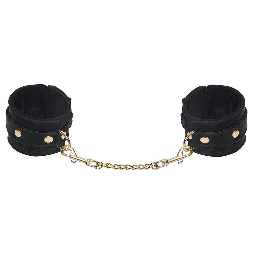 Cătușe Bad Kitty Negre Catifelate cu Lanț Auriu Detașabil Negru