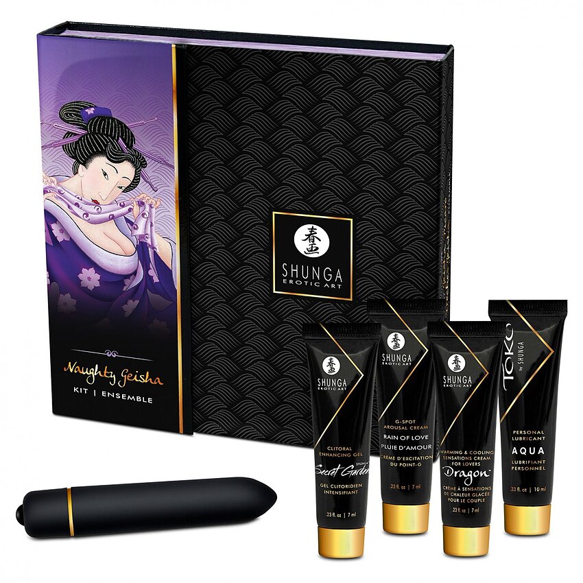 Set Creme Și Vibrator Naughty Geisha Negru