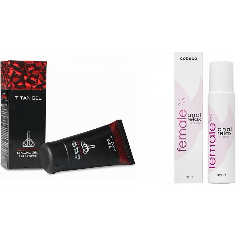 Pachet Cremă Mărirea Penisului Titan Gel Original 50ml + Lubrifiant Anal Female Cobeco Relax 120ml
